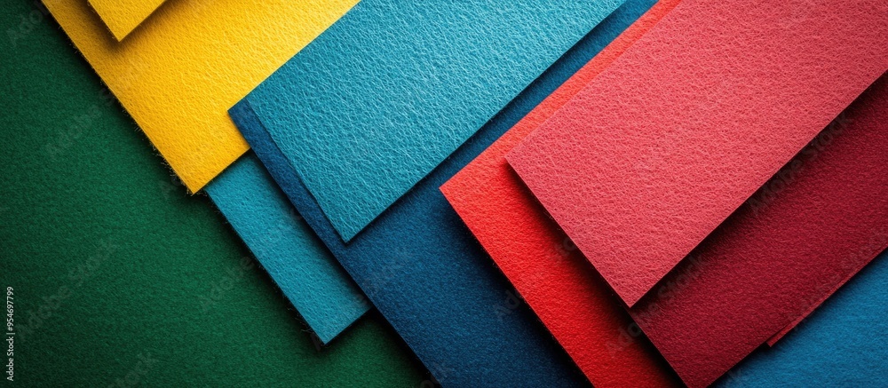 Poster Top view shot of multicolored felt sheets with copy space