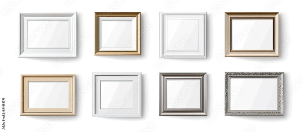 Aufkleber Silver wooden frames with blank colorful paper Collection isolated on a white background Art gallery. with copy space image. Place for adding text or design