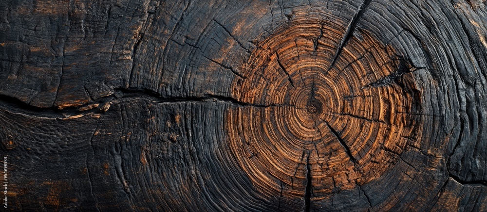 Aufkleber wooden structure abstract backdrop copy space aged dry tree with fissures wooden cross section displ
