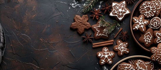 gingerbread on the holiday table New Year s dessert sweet treat christmas delicious serving size portion top view copy space for text food backdrop rustic