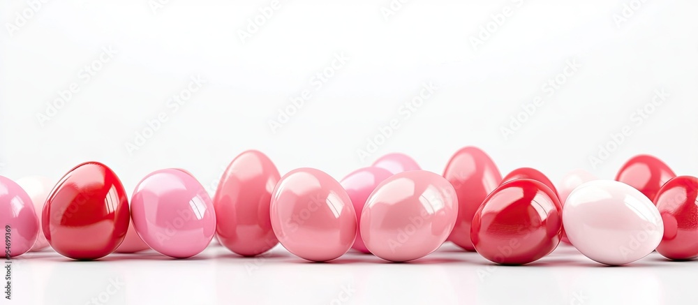 Aufkleber Red and pink shaded Easter eggs on a white background. with copy space image. Place for adding text or design