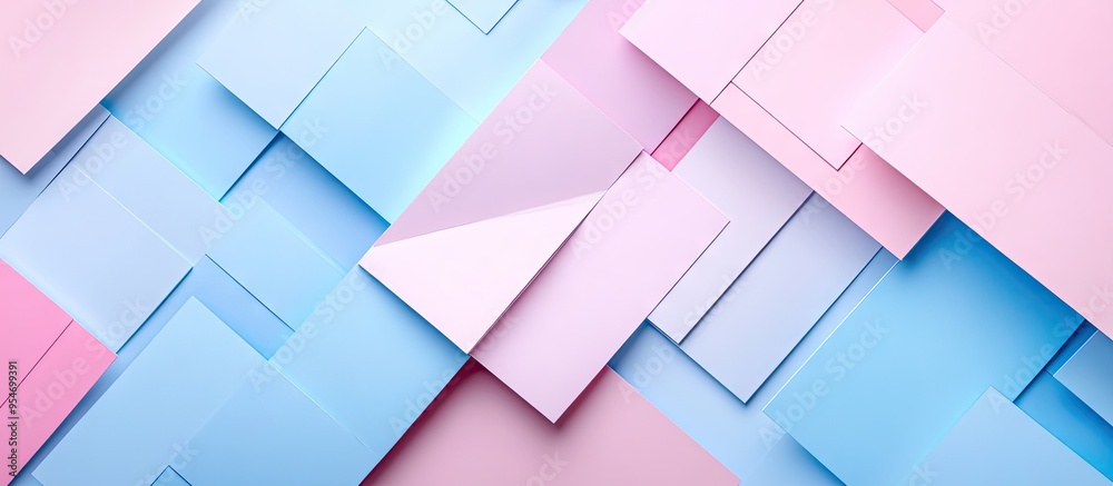 Fototapete Pastel colored paper texture background Abstract geometric background in soft pink and blue. with copy space image. Place for adding text or design
