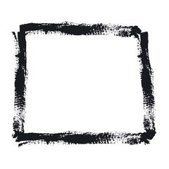 Hand drawn Grunge square rectangle frames. Ink empty black box. Rectangle border drawn by dry brush. Textured Rubber square stamp imprint. Dirt distress border isolated on background.