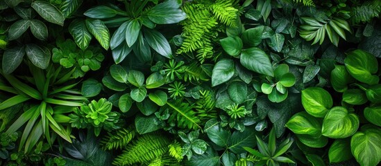Vibrant green plants in the garden backdrop. with copy space image. Place for adding text or design