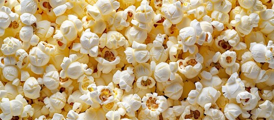 Delicious popcorn in a bowl on a colored background top view. with copy space image. Place for adding text or design