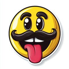 A funny emoji with a mustache and tongue out expression can be used for humorous content, social media posts, or playful branding,