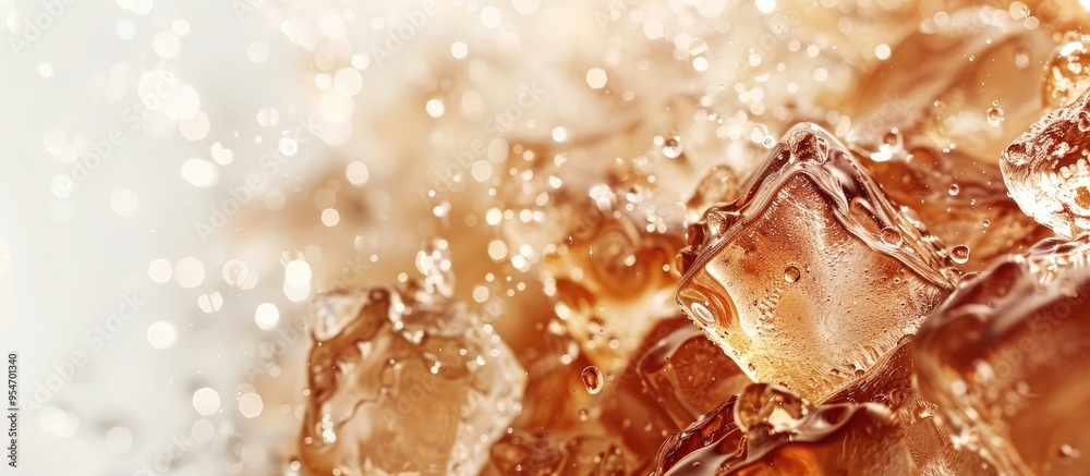 Poster iced coffee texture and ice cold coffee. with copy space image. place for adding text or design