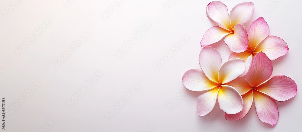 Poster Frangipani flower on a white background. with copy space image. Place for adding text or design