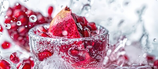 Pomegranate soda on a white background with copyspace