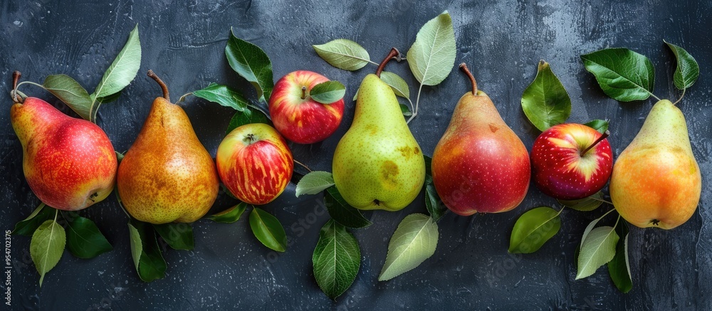 Aufkleber Tasty apple pears on a white table top view Area for text. with copy space image. Place for adding text or design