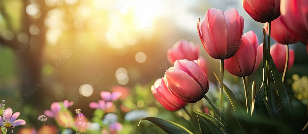 Fototapete Spring flower background. with copy space image. Place for adding text or design