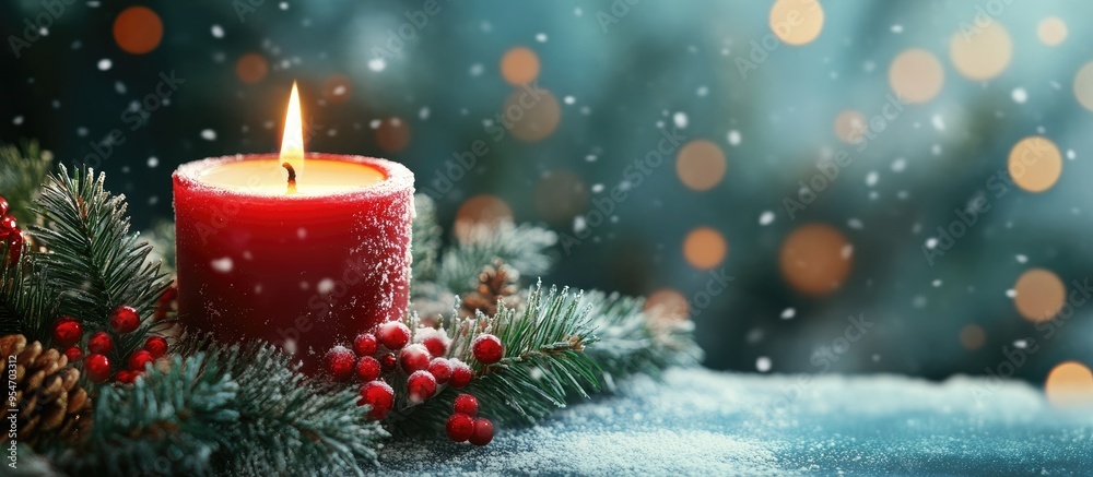 Poster Festive backdrop with a Christmas candle. with copy space image. Place for adding text or design