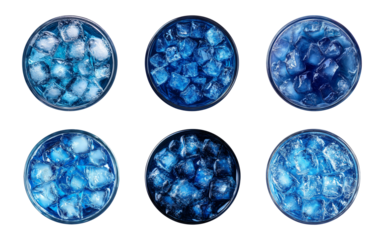 a set glass of blue drinks isolated on a transparent or white background, top view, cut-out, PNG