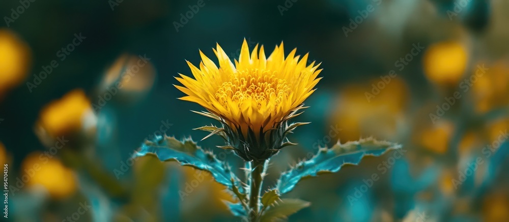Sticker a close up of a yellow prickly sow thistle bloom. with copy space image. place for adding text or de