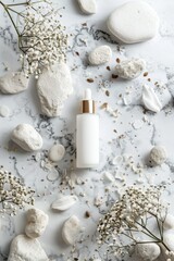 Minimalist Skincare Concept with Natural Elements on Marble Background