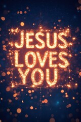 Illuminated Sign of Hope: Jesus Loves You in a Night Sky Aesthetic