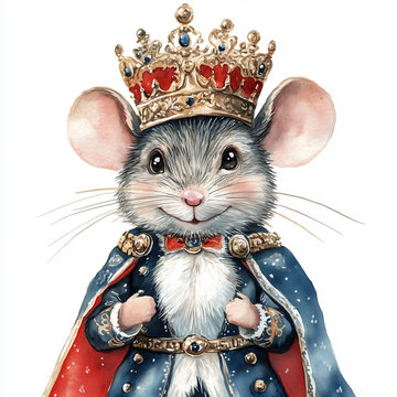 Mouse king from the nutcracker, watercolor clipart illustration with white isolated background.