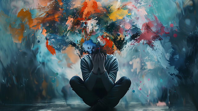 Conceptual art representing crisis and failure in business and life, emphasizing stress, anxiety, and mental health challenges faced by individuals.