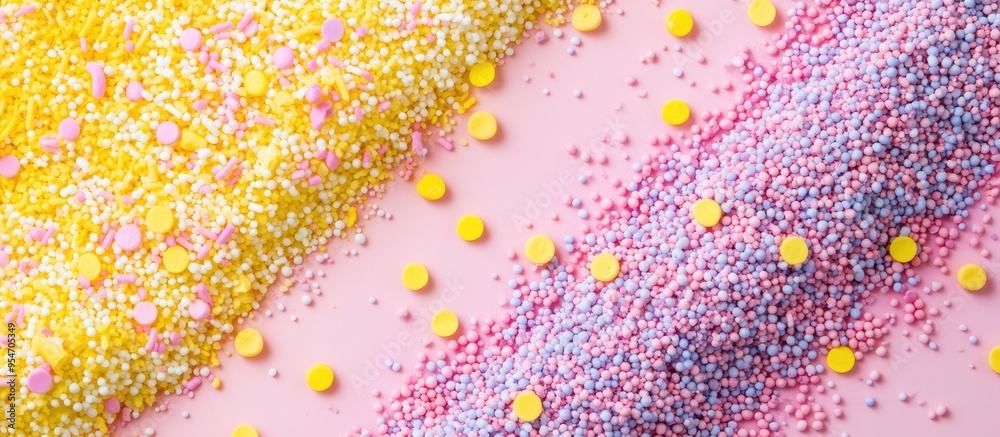 Leinwandbilder square image of yellow pink and purple sprinkles on a pastel colored background featuring glitter. w