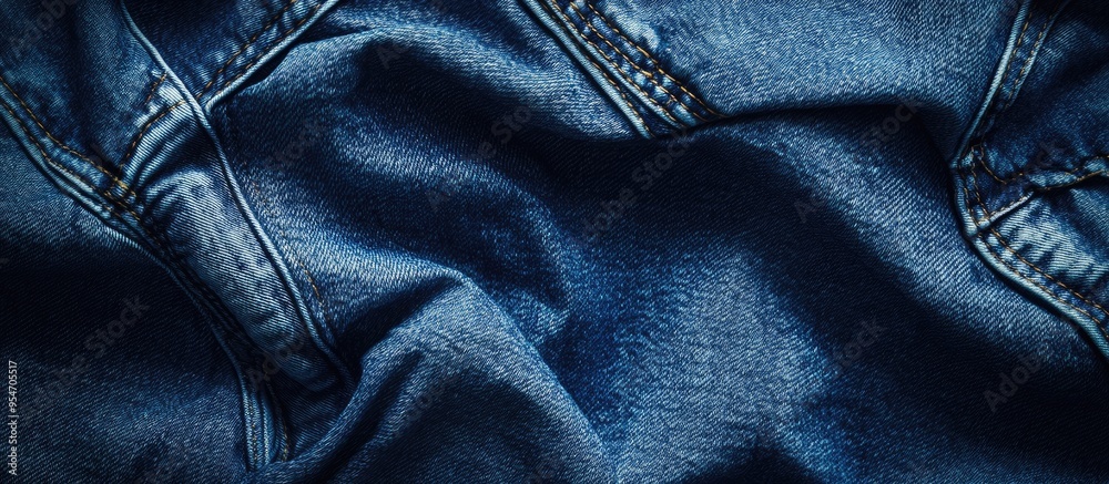Poster jeans background a lock in the shape of lightning on the trousers closeup of denim fabric textures o