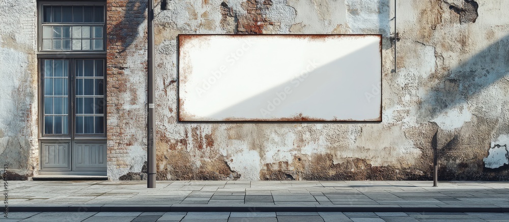 Poster blank white store signboard mockup vacant shop signage affixed to the old wall street sign. with cop