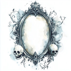 Haunted mirror, watercolor clipart illustration with white isolated background.