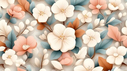 Obraz premium Retro-Style Floral Pattern with Faded Classic Colors and Intricate Botanical Details