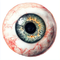 The eyeball is creepy, watercolor clipart illustration with white isolated background.