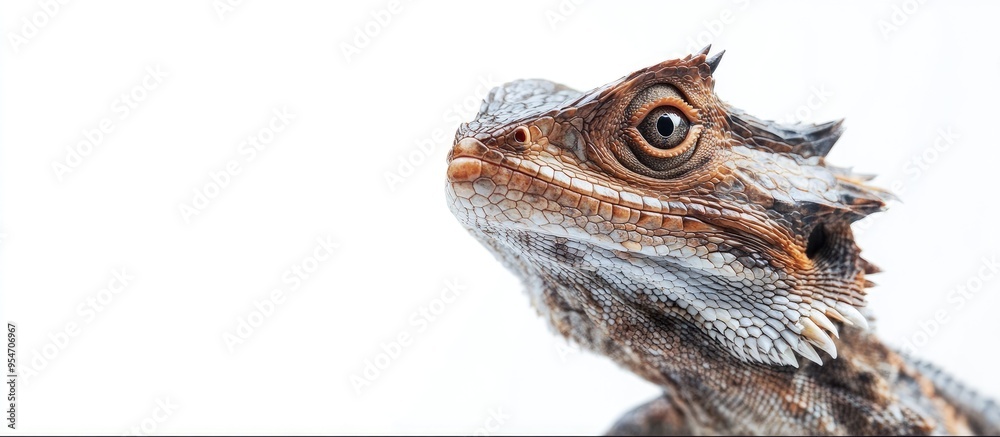 Poster frilled dragon against a white background. with copy space image. place for adding text or design