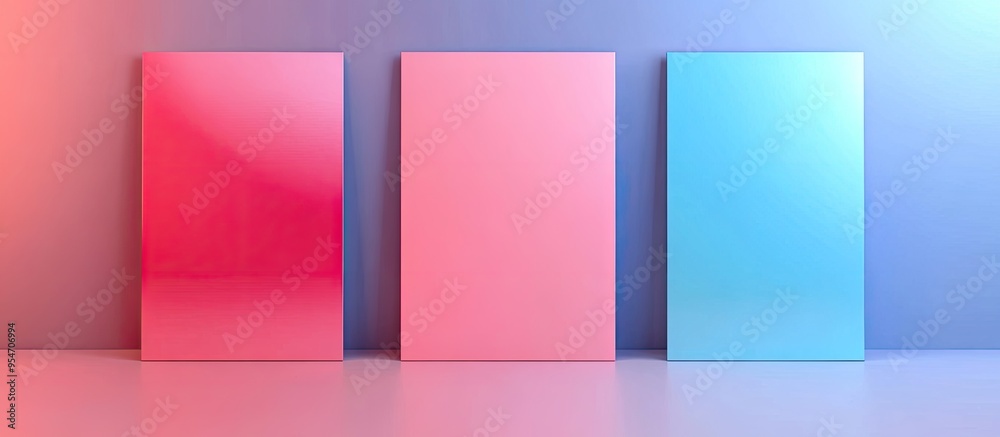 Aufkleber three cards in different colors with brackets. with copy space image. Place for adding text or design