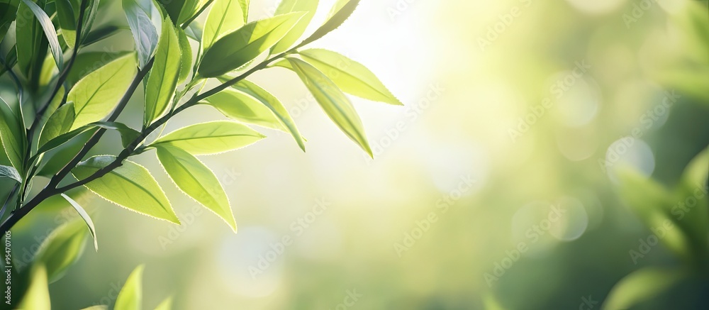 Leinwandbilder blurred backdrop of young tea tree leaves on a sunny day. with copy space image. place for adding te