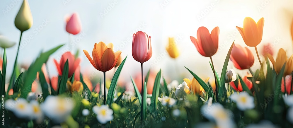 Fototapete spring flowers. with copy space image. place for adding text or design
