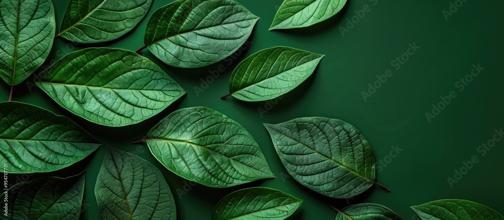 Poster paper card featuring a green leaf design. with copy space image. place for adding text or design