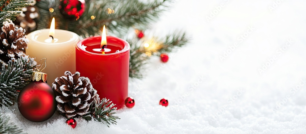 Poster lovely christmas arrangement featuring a blank card on a light background. with copy space image. pl