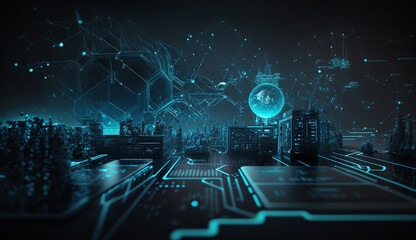 Map of the planet. World map. Global social network. Future. Vector. Blue futuristic background 