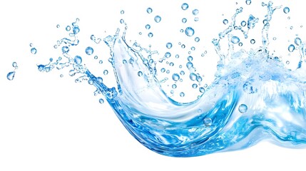 Blue Water Splash with Air Bubbles Isolated on White