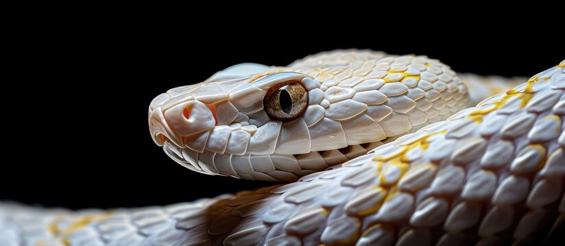 Albino Western hognose snake Heterodon nasicus set against a black background. with copy space image. Place for adding text or design