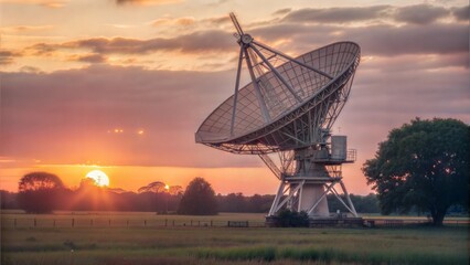 disused radio astronomy observatory at sunset