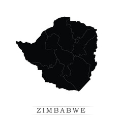 Zimbabwe map on white background vector. Administrative regions of Zimbabwe