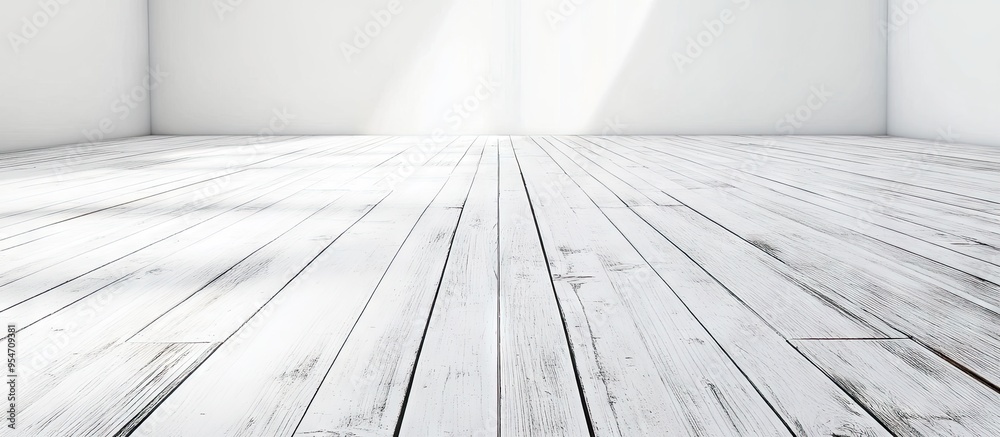 Aufkleber White wood flooring background with an abstract vintage texture. with copy space image. Place for adding text or design