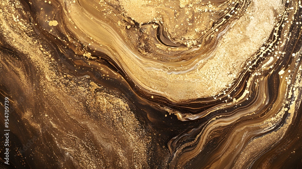 Wall mural abstract gold and brown marble texture with glittering particles.