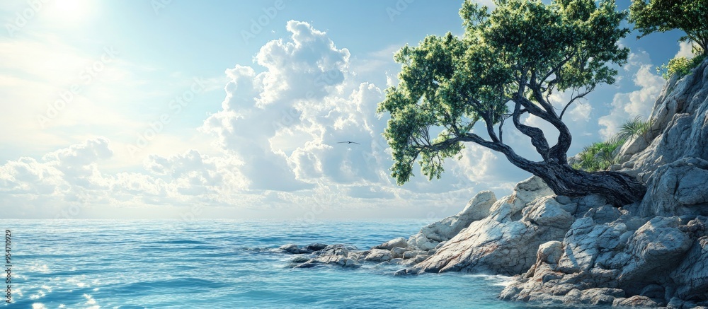 Aufkleber Cliff by the ocean. with copy space image. Place for adding text or design