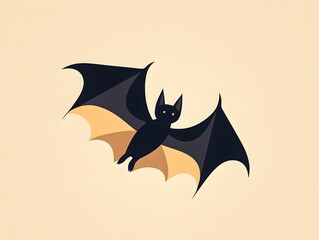 Fototapeta premium Minimalist Bat Silhouette Flying Against Solid Background