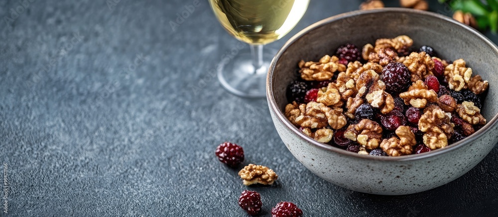 Aufkleber dried berry and walnut French dish with white wine. with copy space image. Place for adding text or design
