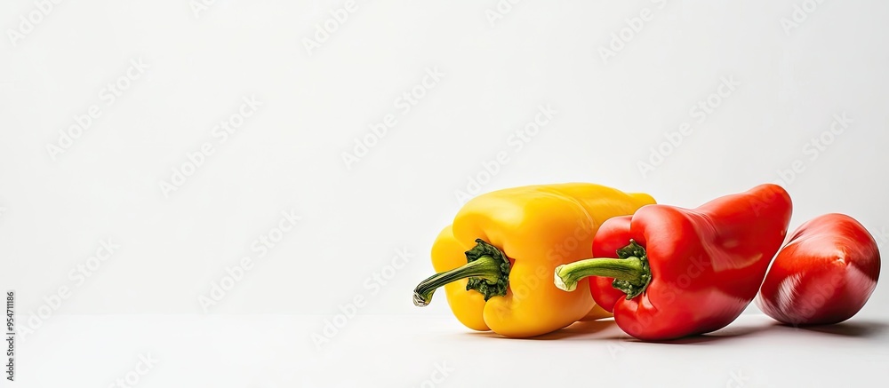 Leinwandbilder vibrant paprikas on a white background. with copy space image. place for adding text or design