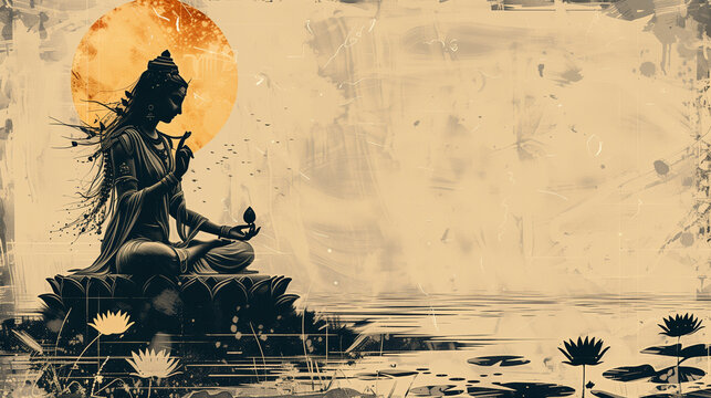 Saraswati wallpaper art, showing Sattwic, space for copy and text