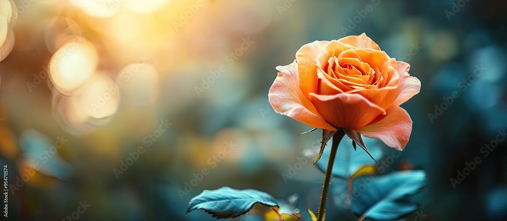 Aufkleber beautiful orange rose blooming in the garden. with copy space image. place for adding text or design