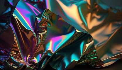 Colorful Iridescent Foil Fabric Appearing Fluid and Reflective Under Bright Lighting Conditions
