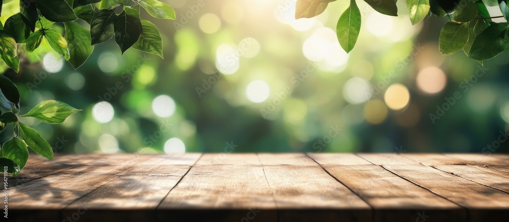 Aufkleber nature blurred background with wooden board. with copy space image. place for adding text or design