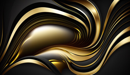 Abstract art black paint background with liquid gold fluid grunge texture